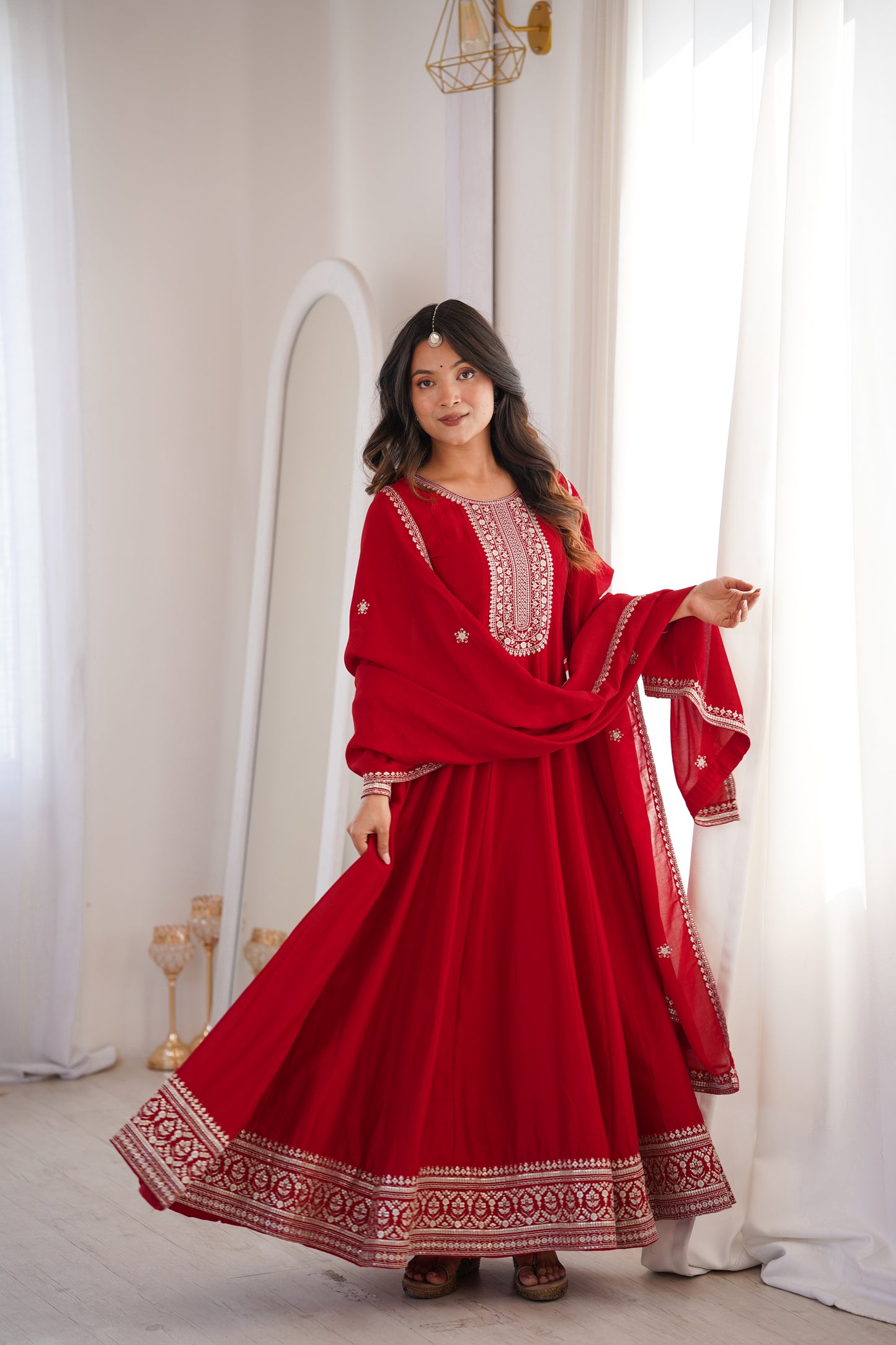 Royal Dark Red Fully Flared Anarkali Gown Set For Women