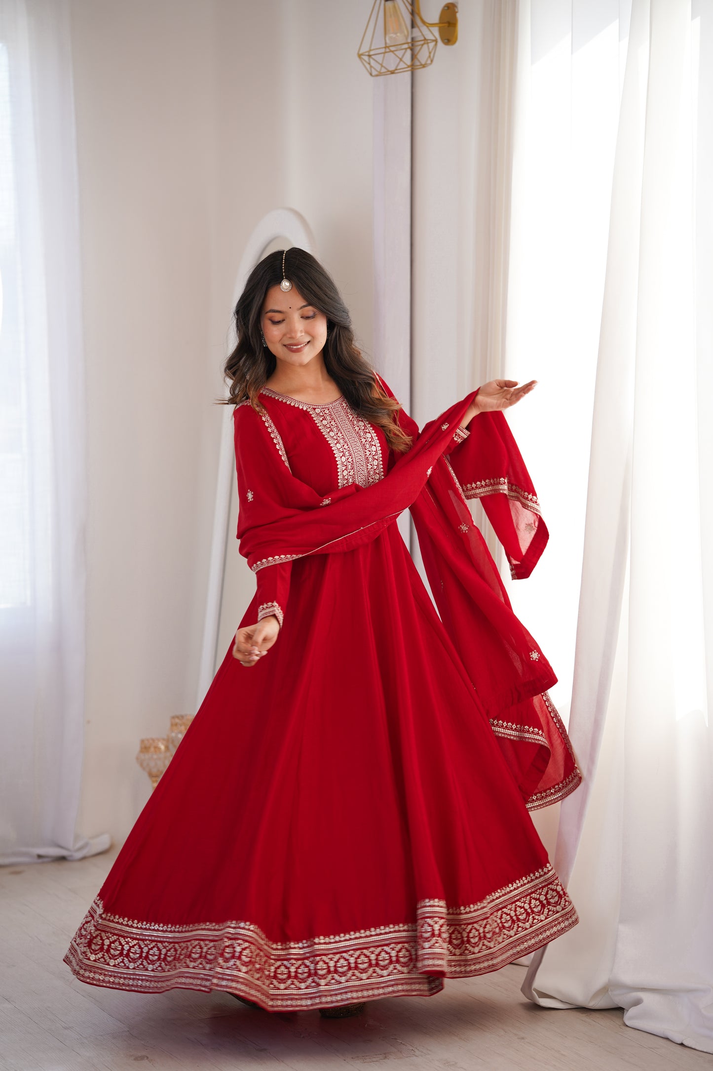 Royal Dark Red Fully Flared Anarkali Gown Set For Women