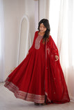 Royal Dark Red Fully Flared Anarkali Gown Set For Women