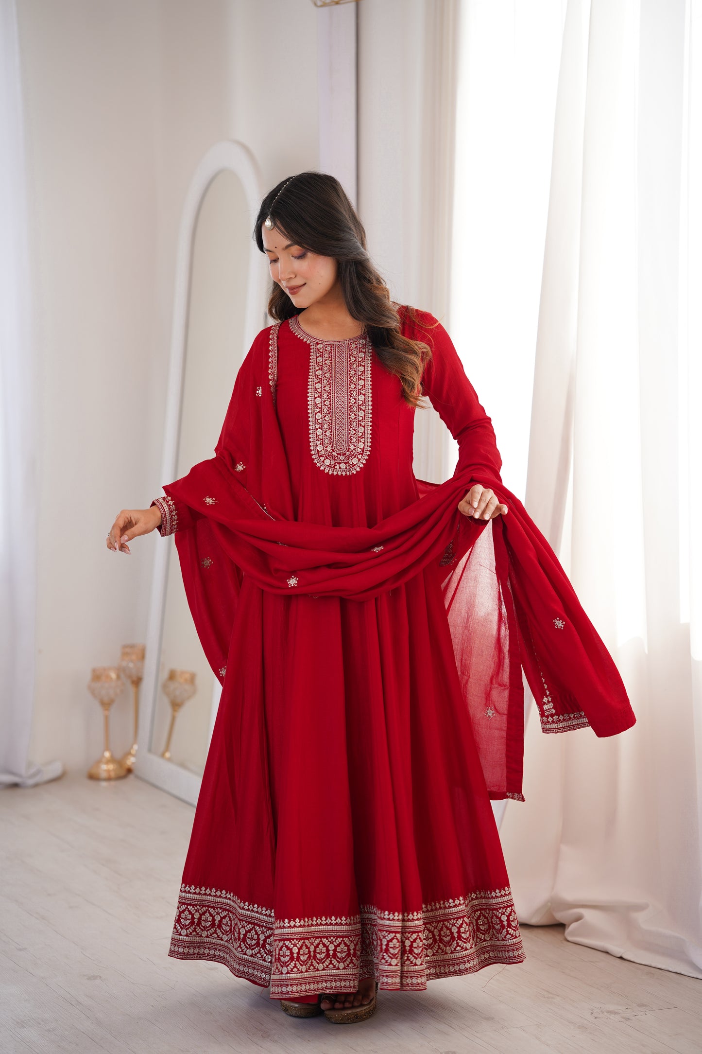 Royal Dark Red Fully Flared Anarkali Gown Set For Women
