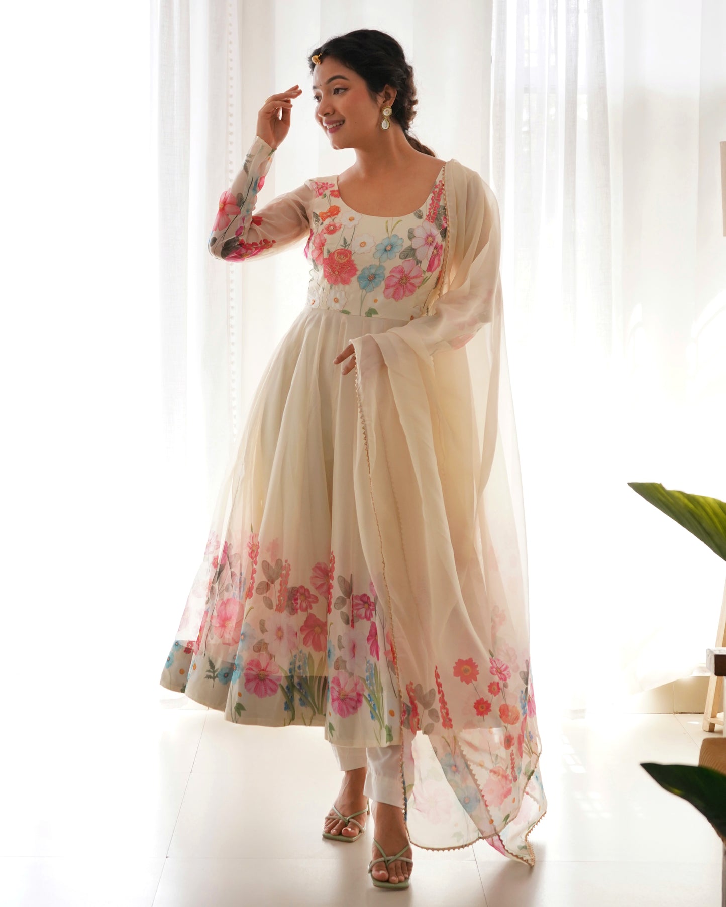 Floral Organza Silk Anarkali Suit Set For Women – Wedding &amp; Festive Collection 🌸