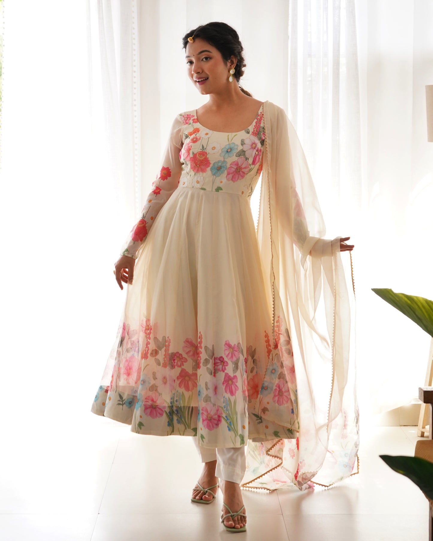 Floral Organza Silk Anarkali Suit Set For Women – Wedding &amp; Festive Collection 🌸