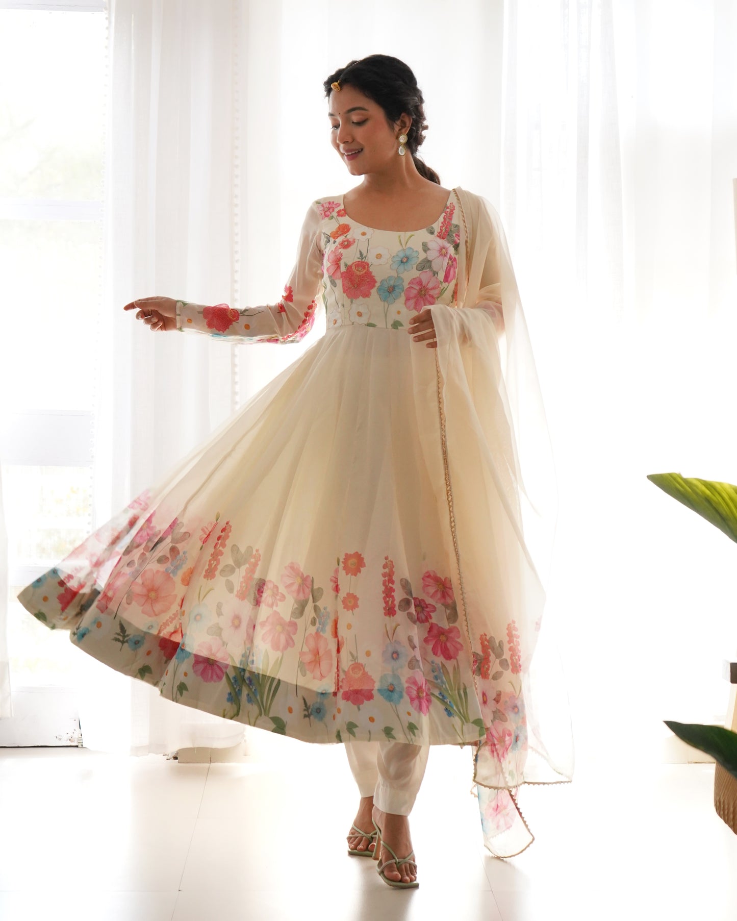 Floral Organza Silk Anarkali Suit Set For Women – Wedding &amp; Festive Collection 🌸