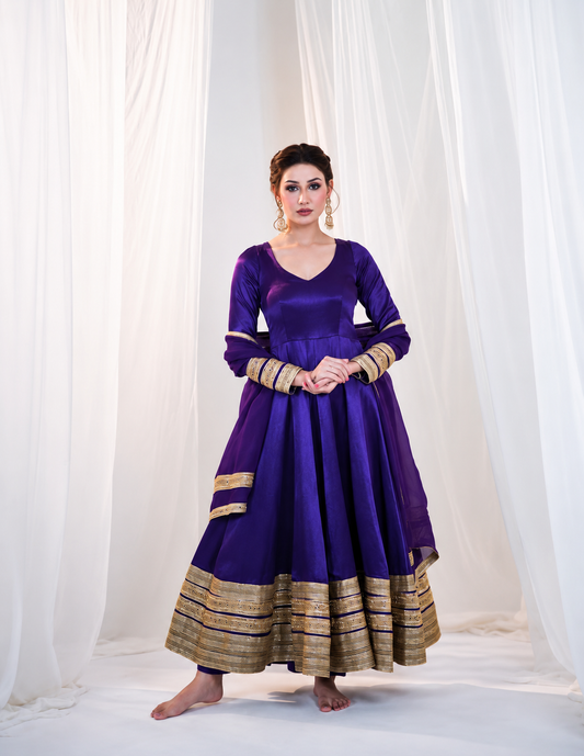 Majestic Heavy Silk Codding Work Anarkali Suit Set For Women
