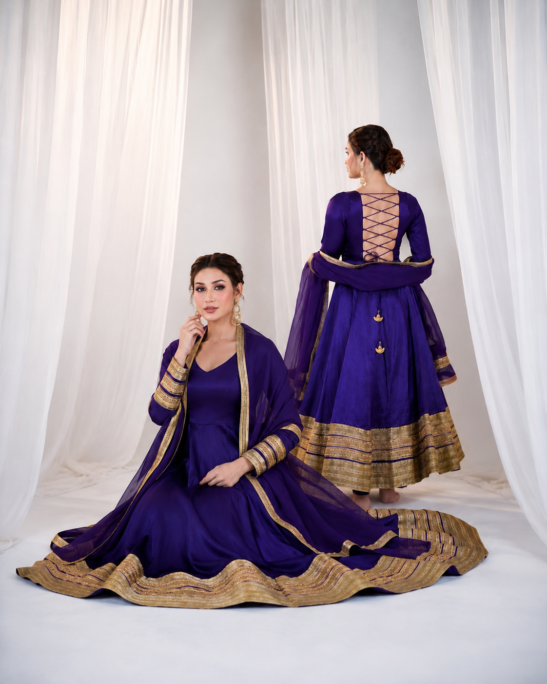 Majestic Heavy Silk Codding Work Anarkali Suit Set For Women