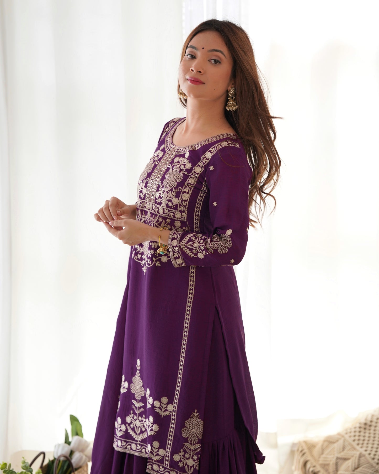 Elegant Chinon Silk Sharara Suit Set For Women ✨