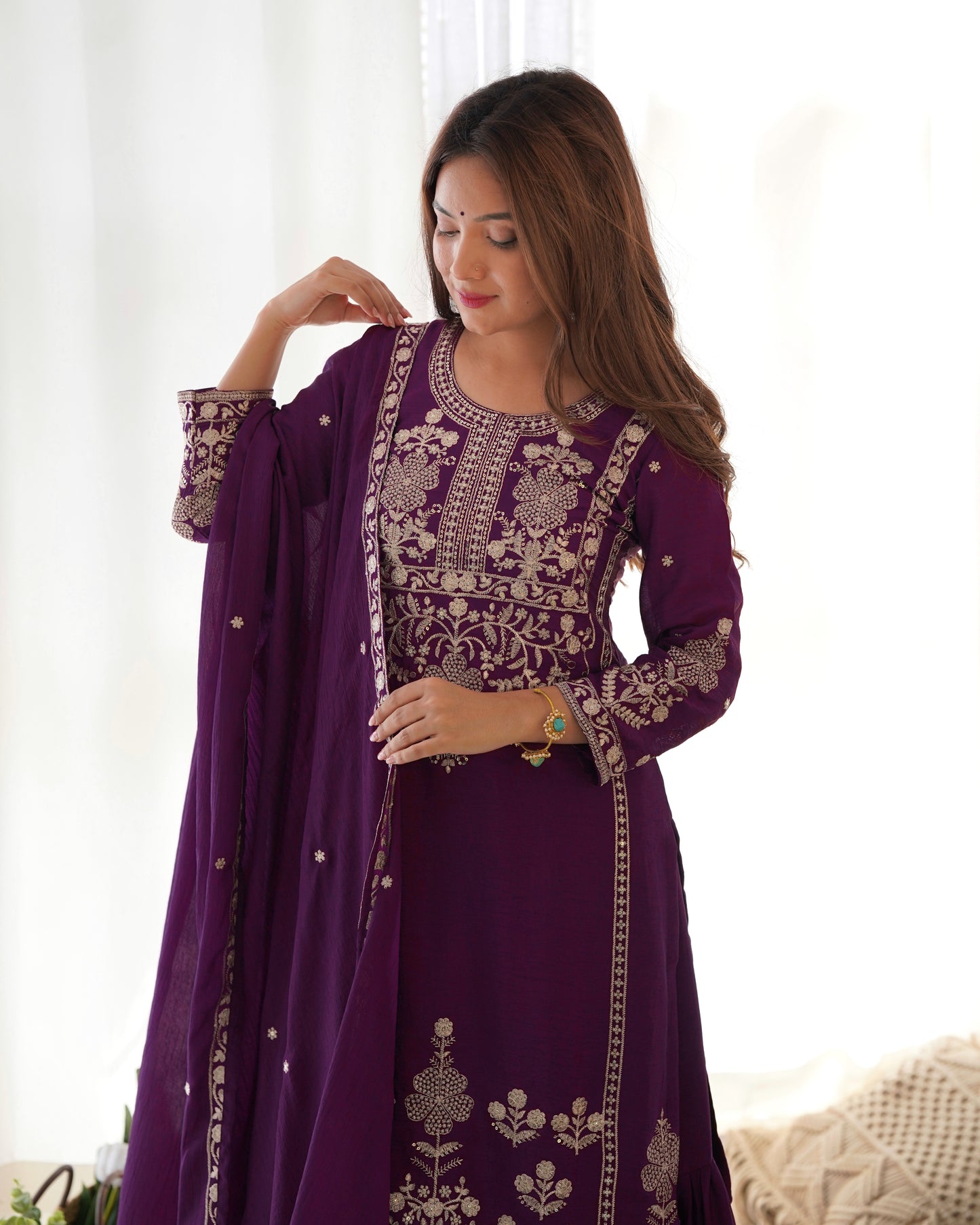 Elegant Chinon Silk Sharara Suit Set For Women ✨