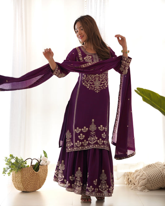 Elegant Chinon Silk Sharara Suit Set For Women ✨