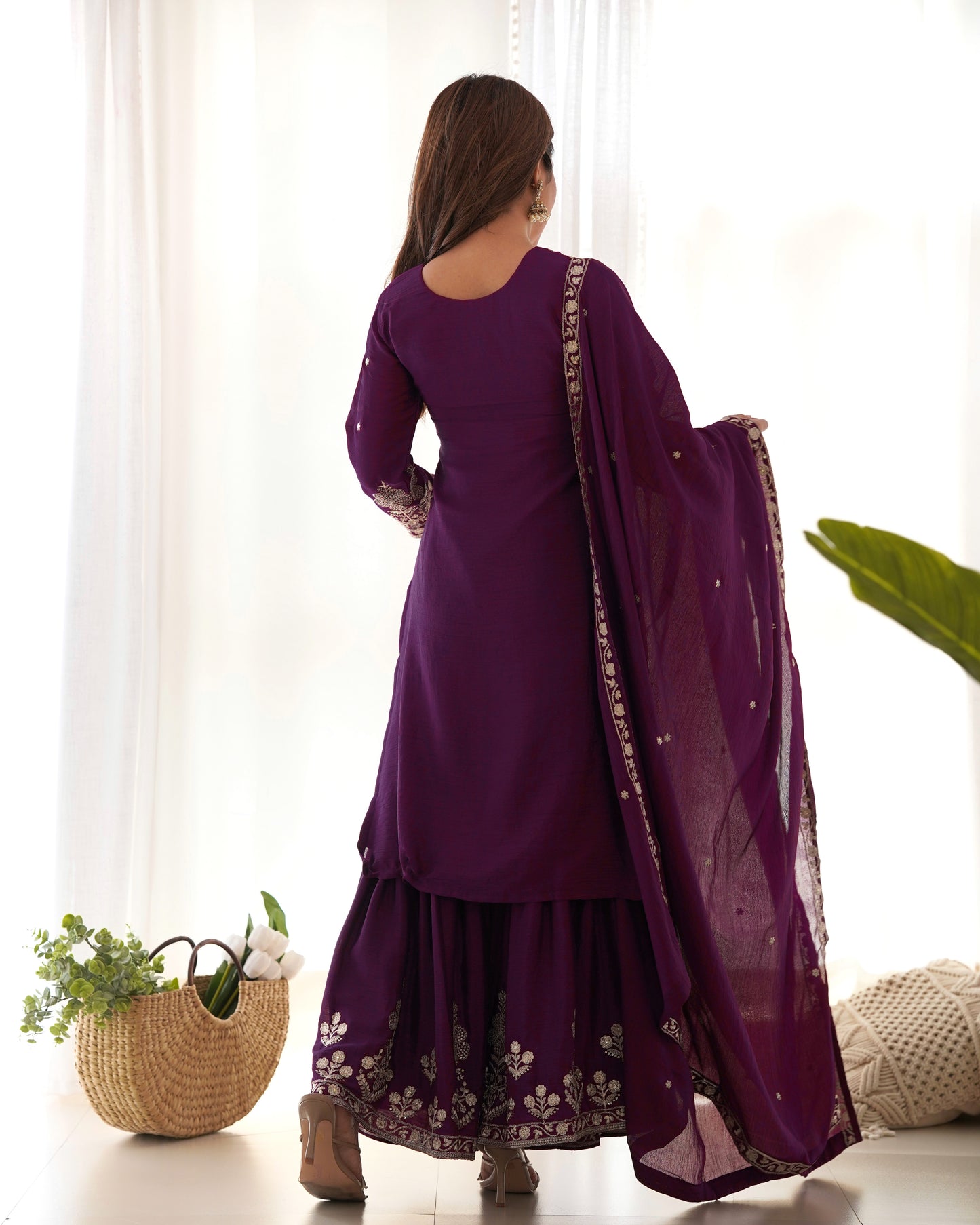 Elegant Chinon Silk Sharara Suit Set For Women ✨
