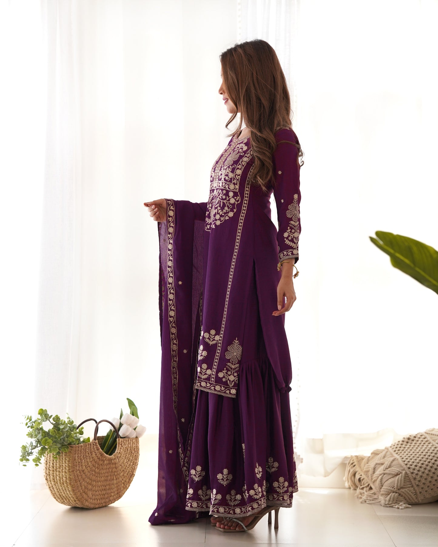 Elegant Chinon Silk Sharara Suit Set For Women ✨