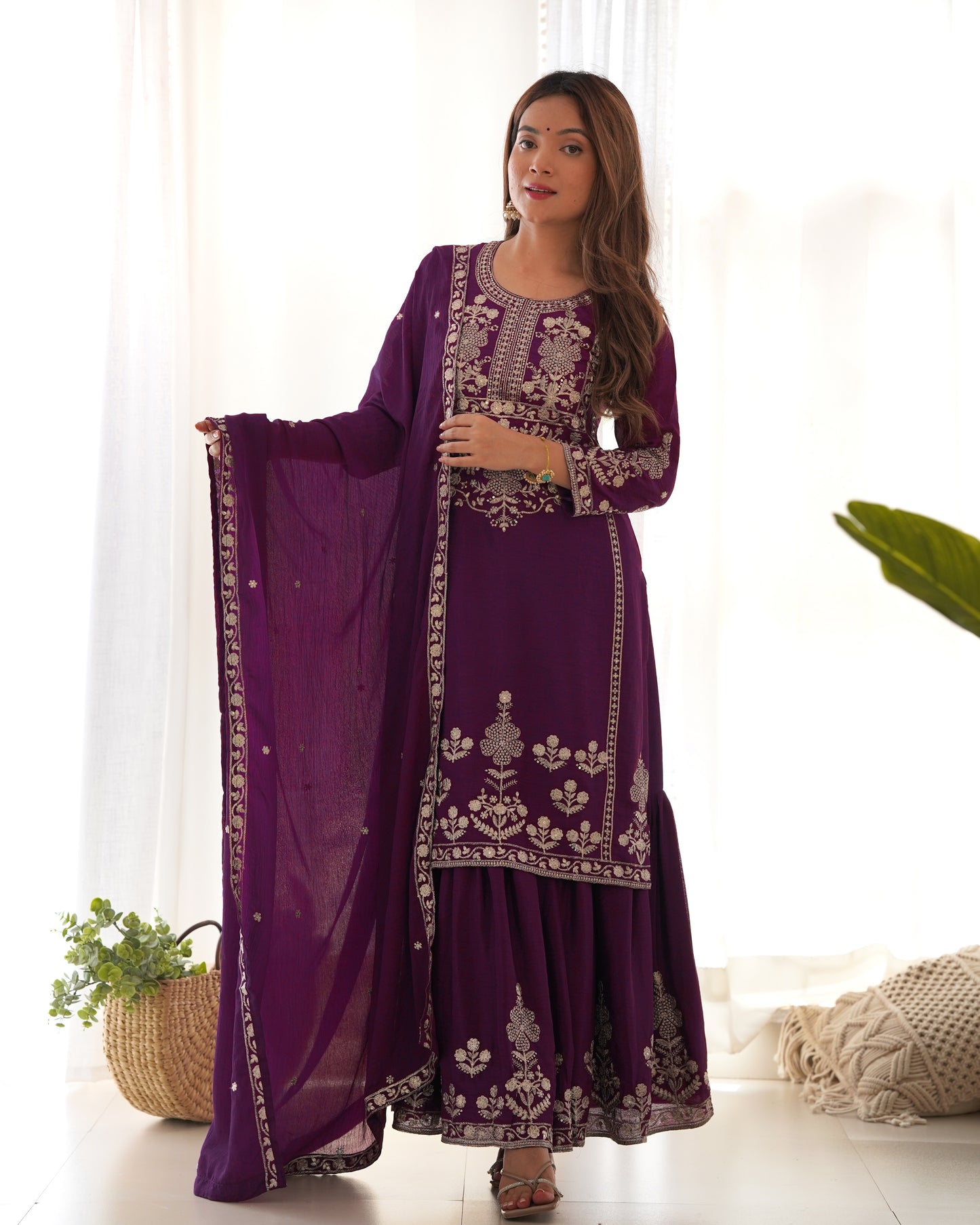 Elegant Chinon Silk Sharara Suit Set For Women ✨