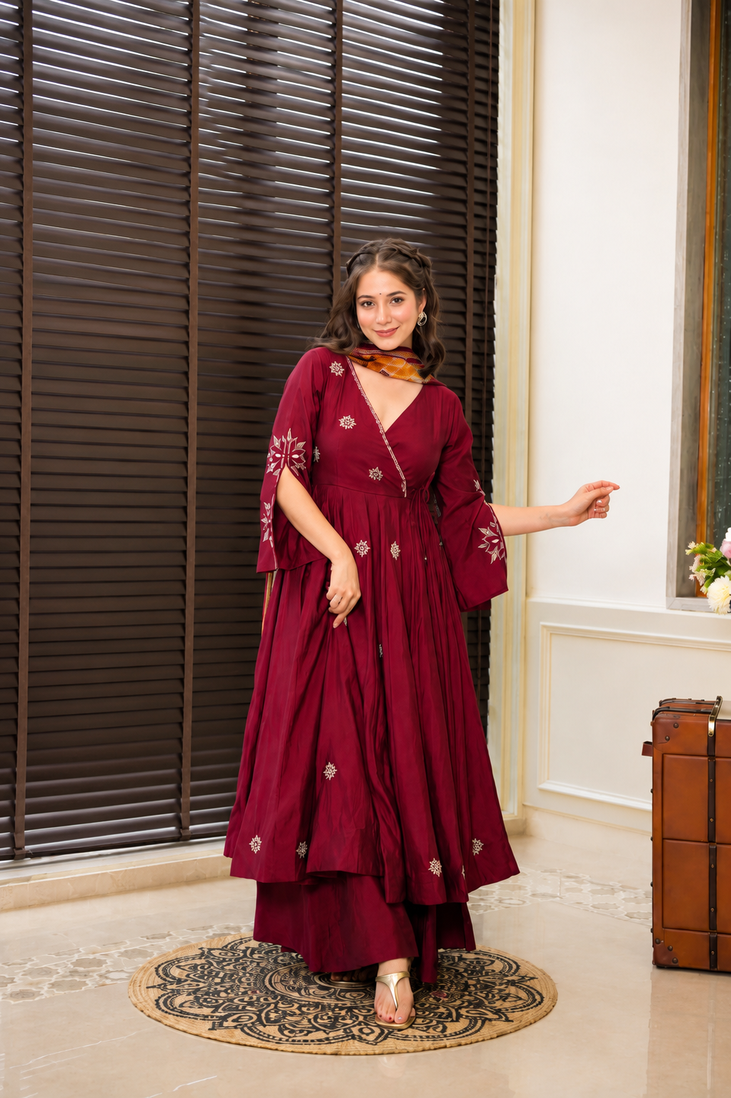 RAYON COTTON ZARI EMBROIDERY ANARKALI SUIT