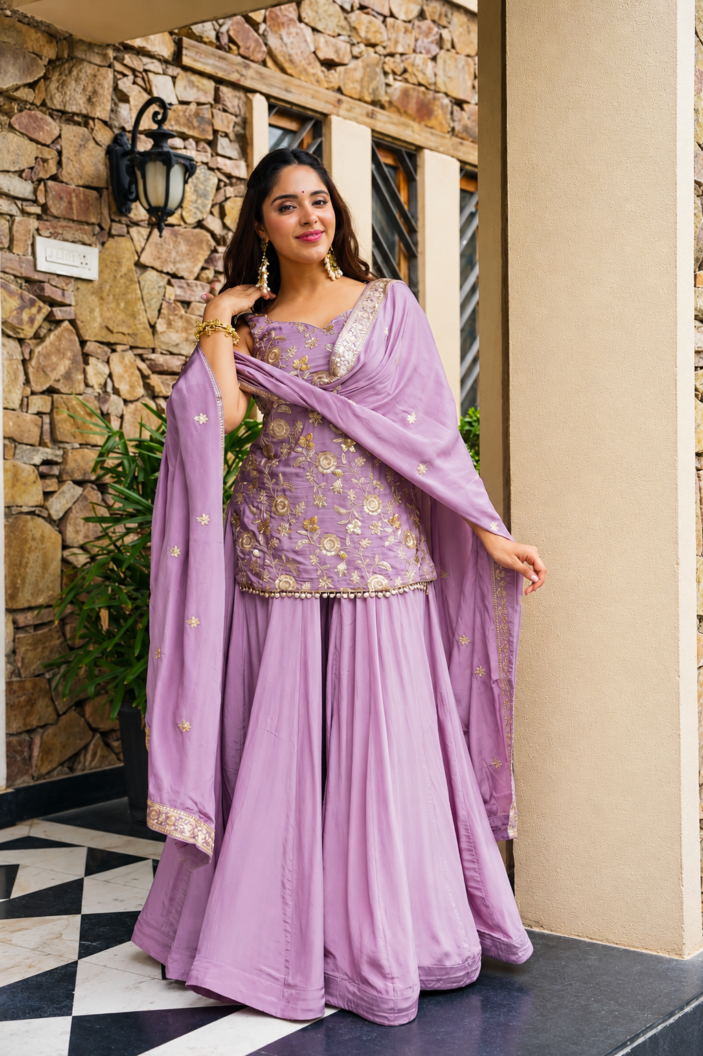 Royal Diamond Silk Sequins Sarara Suit Set – Elegant Ethnic Wedding Wear