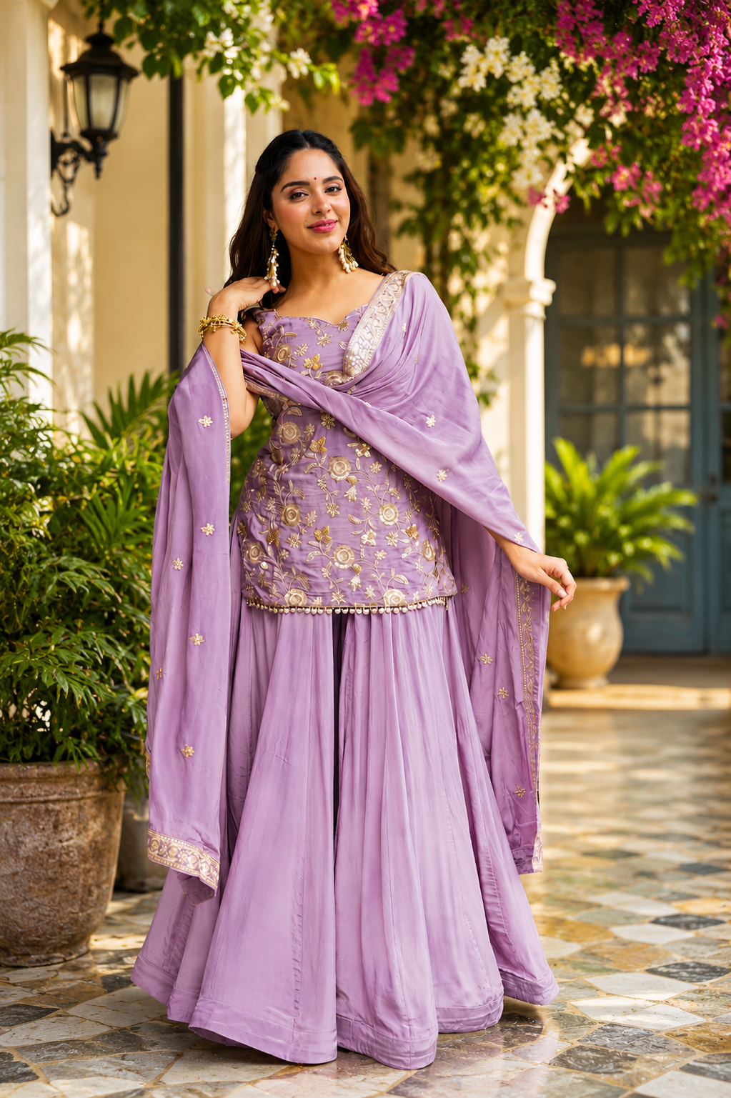 Royal Diamond Silk Sequins Sarara Suit Set – Elegant Ethnic Wedding Wear