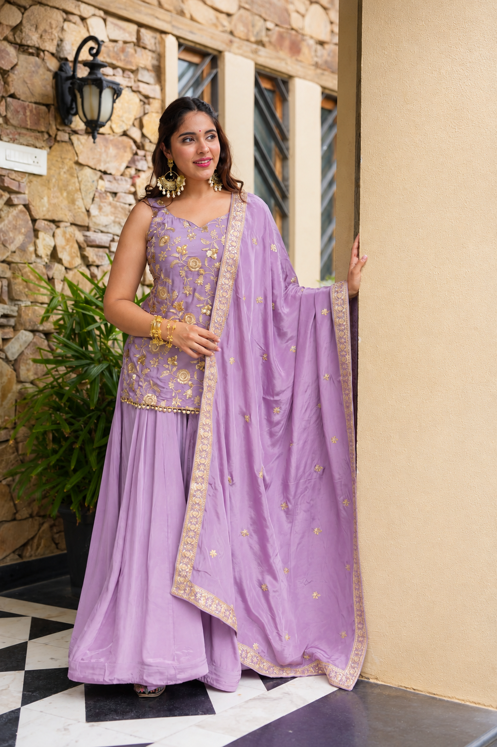 Royal Diamond Silk Sequins Sarara Suit Set – Elegant Ethnic Wedding Wear