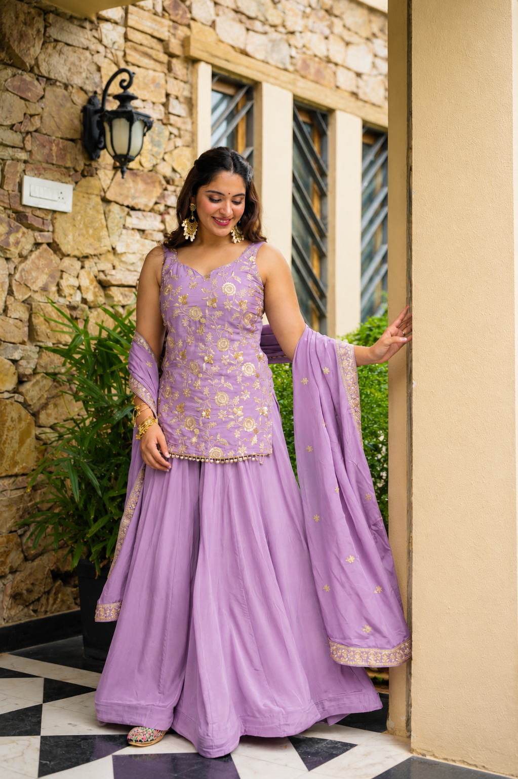 Royal Diamond Silk Sequins Sarara Suit Set – Elegant Ethnic Wedding Wear