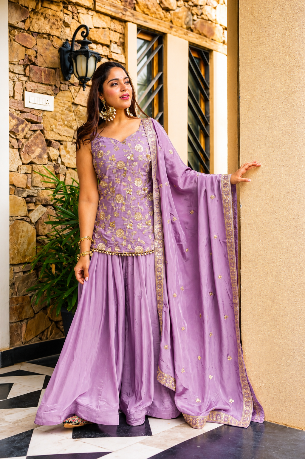 Royal Diamond Silk Sequins Sarara Suit Set – Elegant Ethnic Wedding Wear