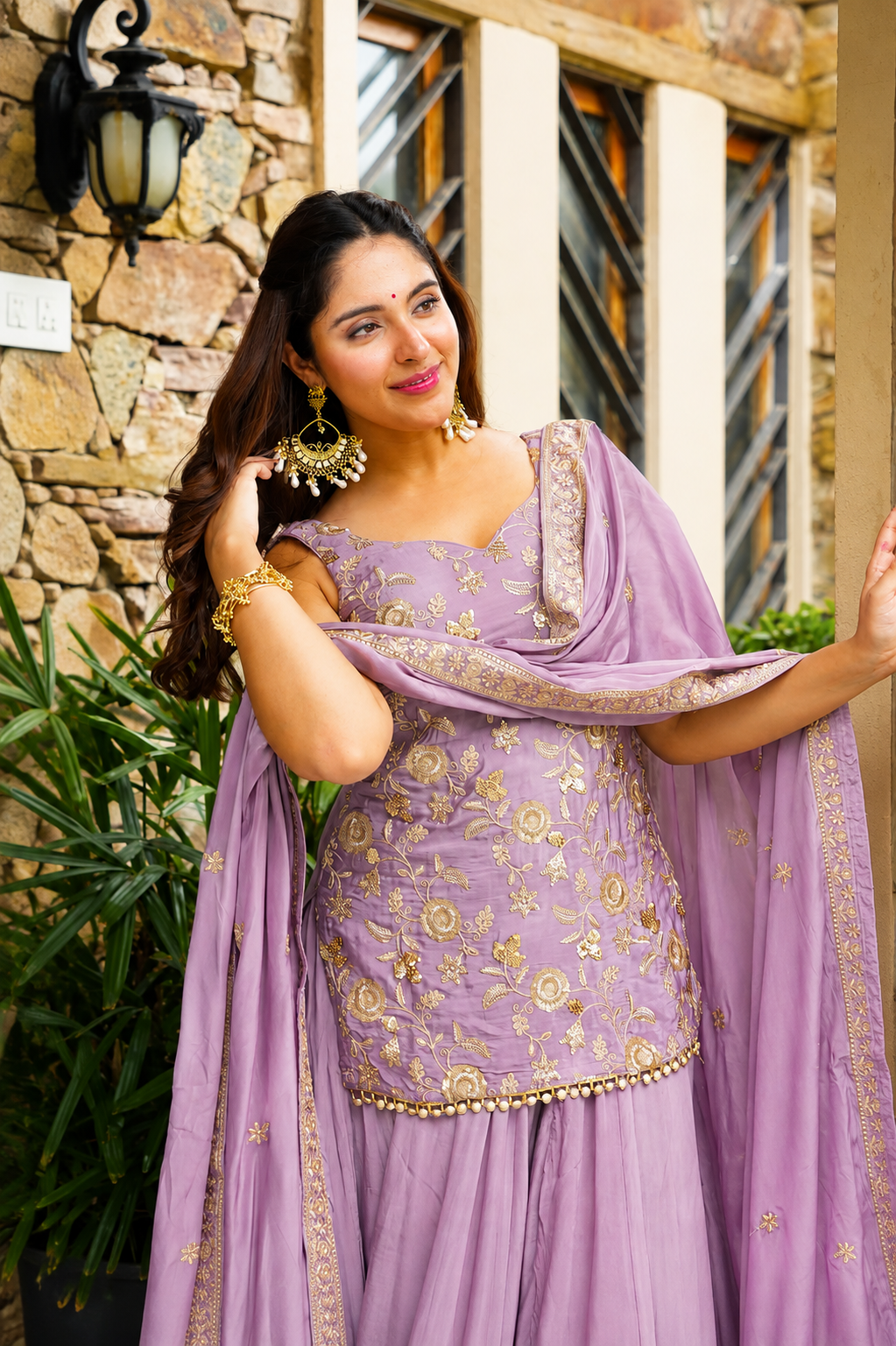 Royal Diamond Silk Sequins Sarara Suit Set – Elegant Ethnic Wedding Wear