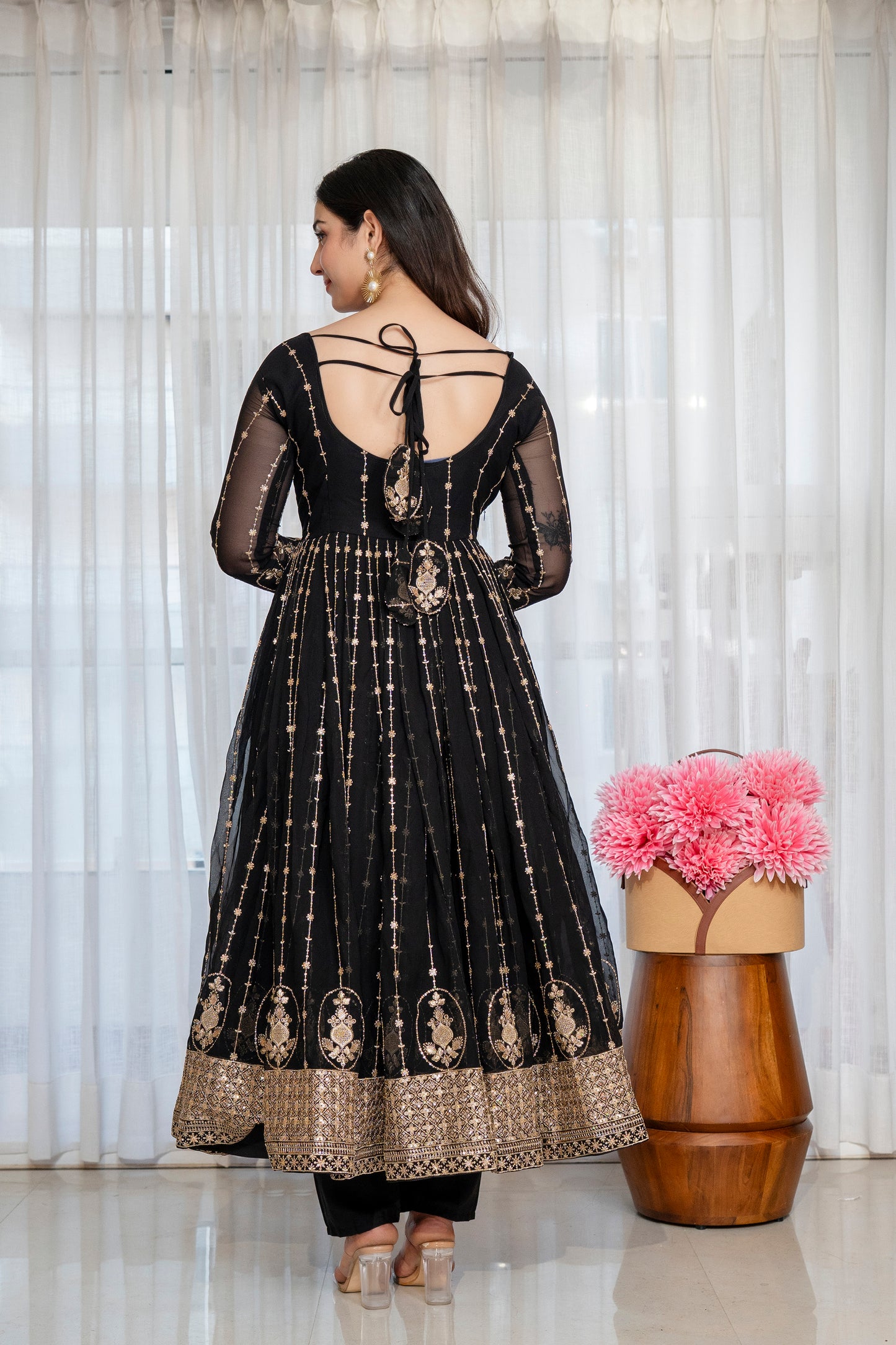 Royal Faux Blooming Zari Sequins Anarkali Suit Set – Festive Elegance