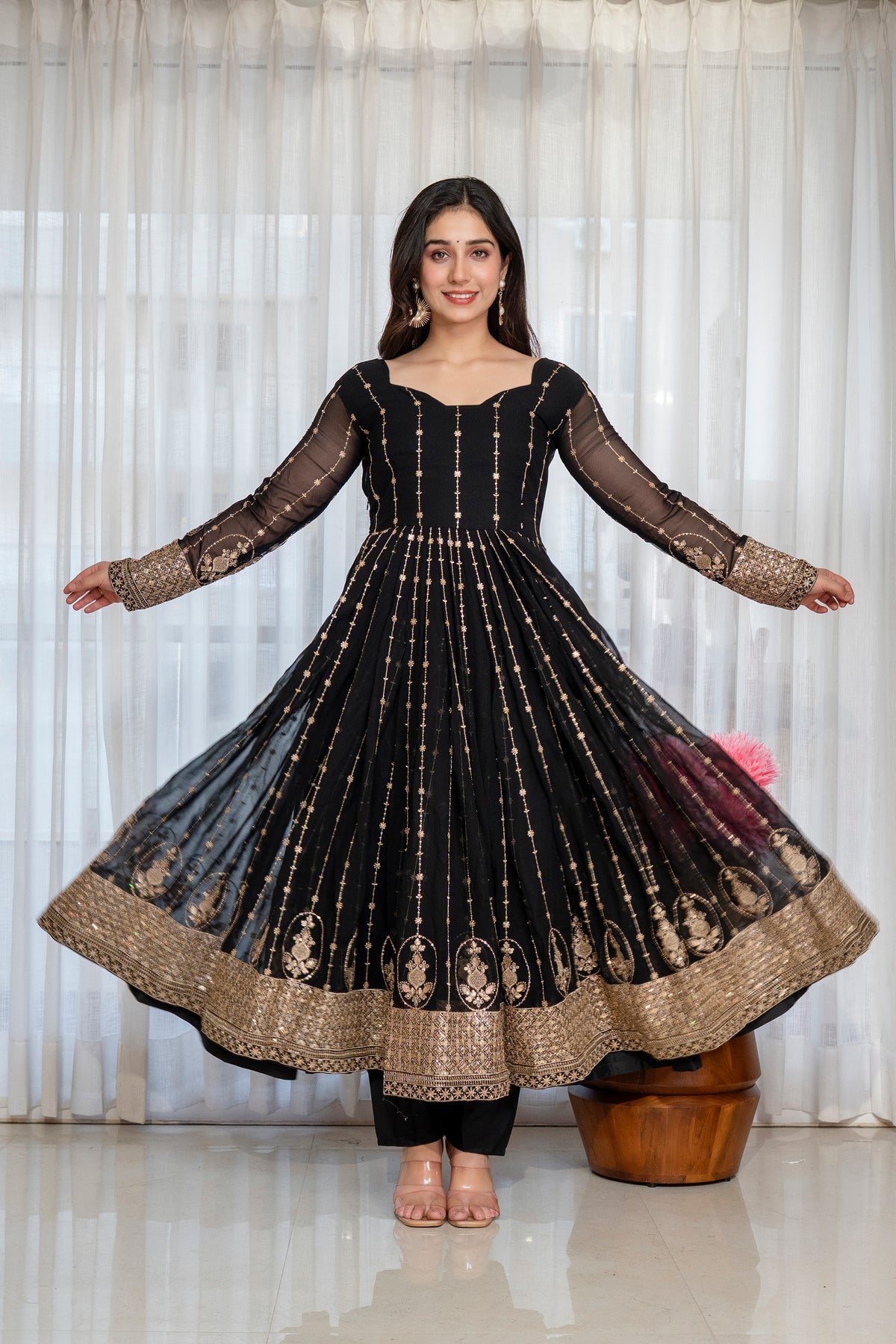 Royal Faux Blooming Zari Sequins Anarkali Suit Set – Festive Elegance