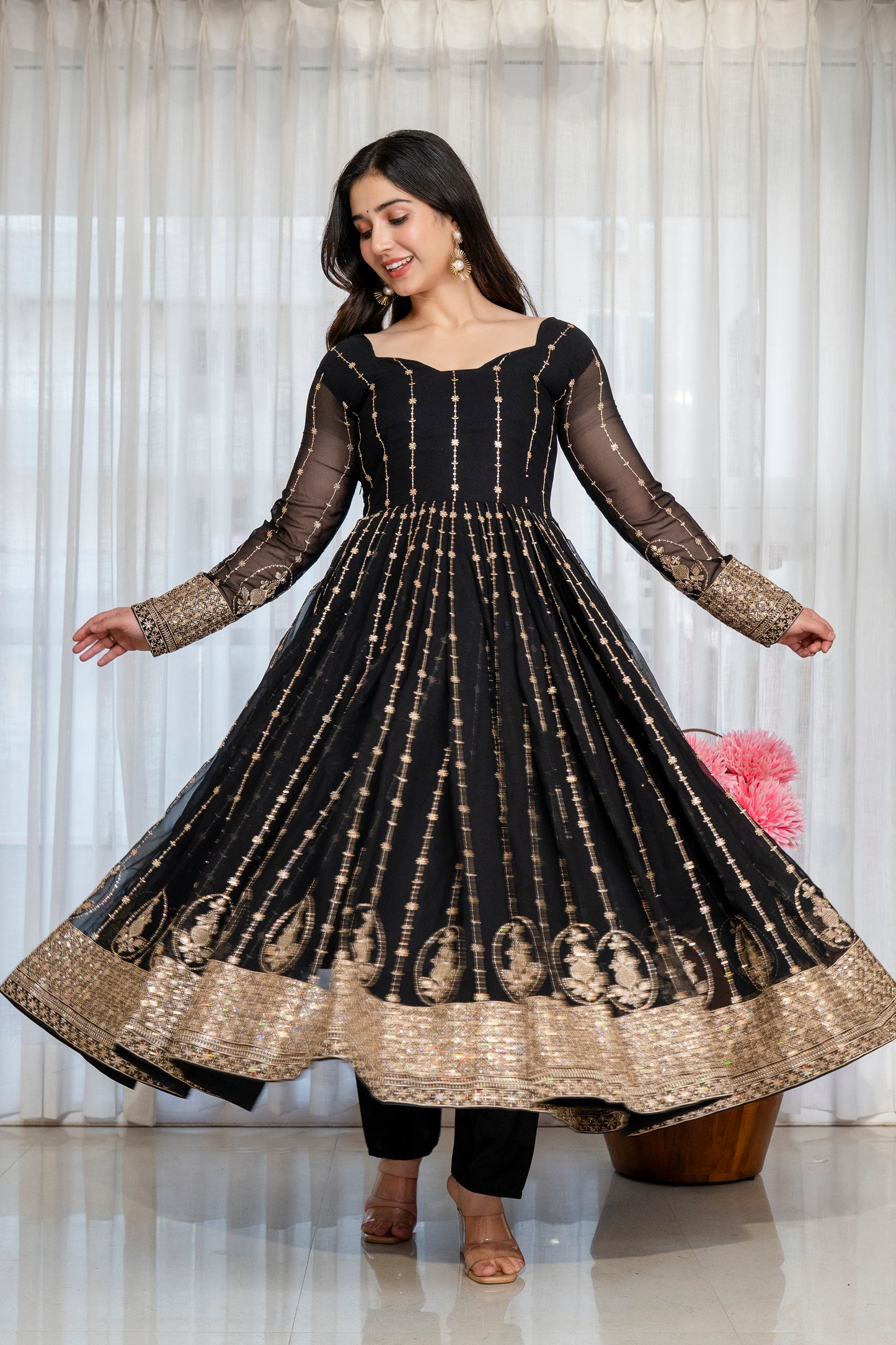 Royal Faux Blooming Zari Sequins Anarkali Suit Set – Festive Elegance