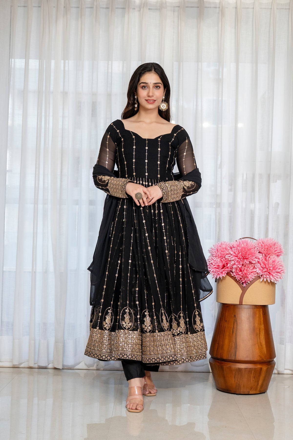 Royal Faux Blooming Zari Sequins Anarkali Suit Set – Festive Elegance