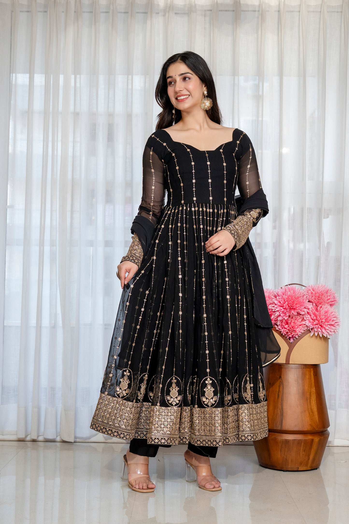 Royal Faux Blooming Zari Sequins Anarkali Suit Set – Festive Elegance