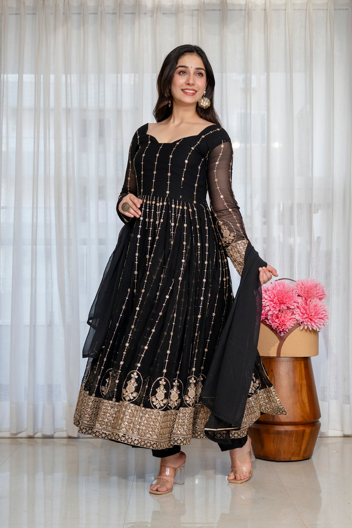 Royal Faux Blooming Zari Sequins Anarkali Suit Set – Festive Elegance