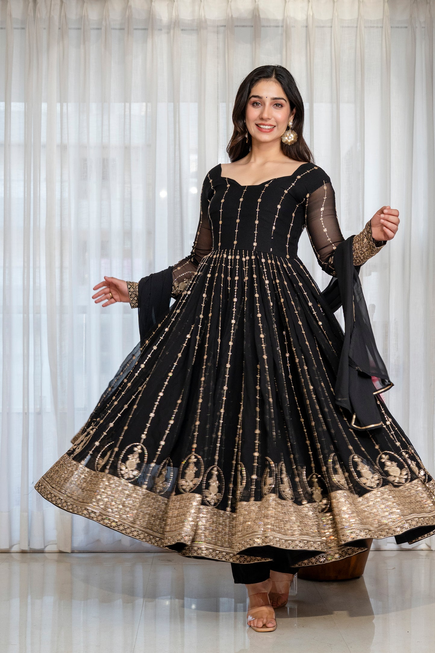Royal Faux Blooming Zari Sequins Anarkali Suit Set – Festive Elegance
