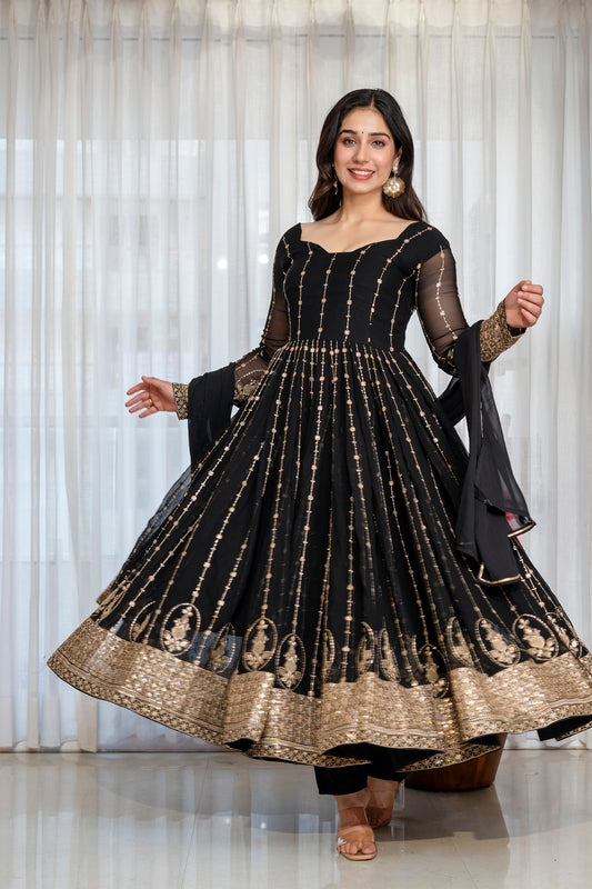 Royal Faux Blooming Zari Sequins Anarkali Suit Set – Festive Elegance