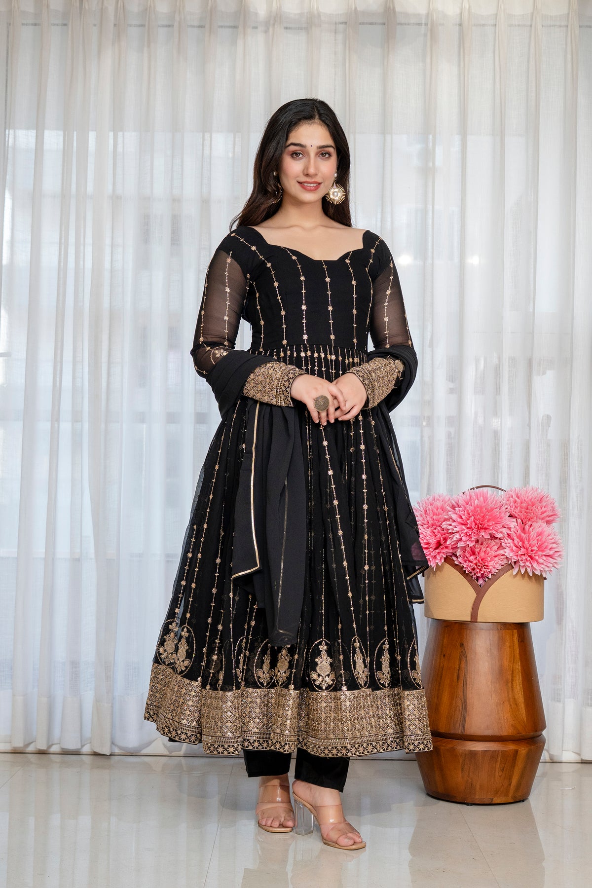 Royal Faux Blooming Zari Sequins Anarkali Suit Set – Festive Elegance