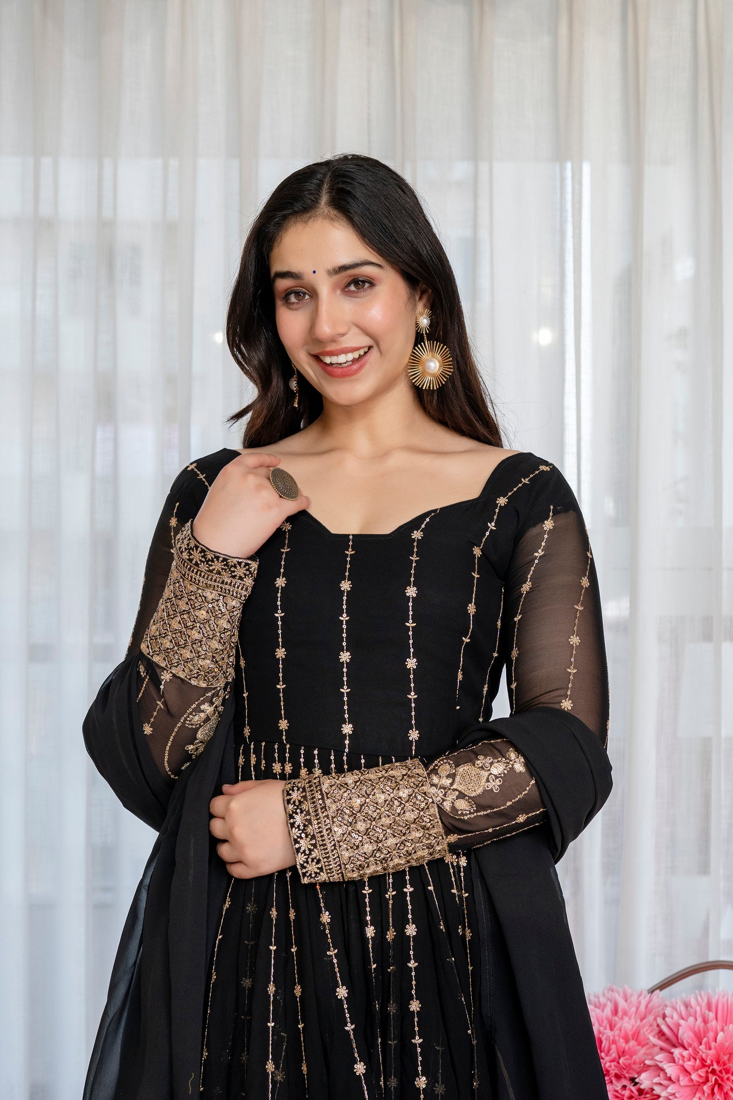 Royal Faux Blooming Zari Sequins Anarkali Suit Set – Festive Elegance