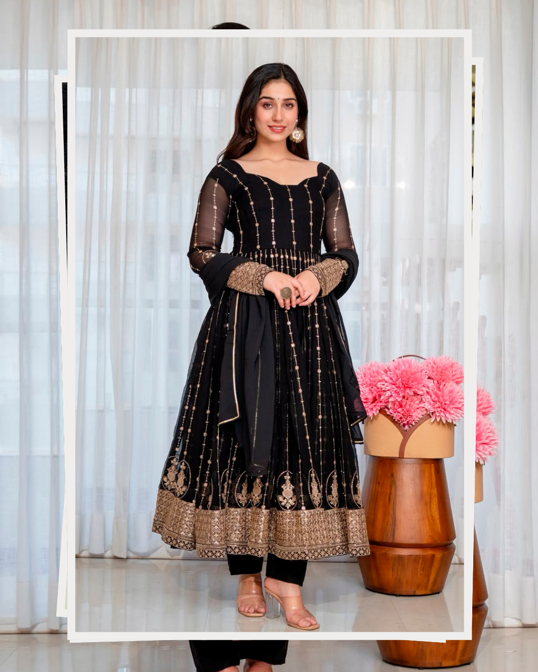 Royal Faux Blooming Zari Sequins Anarkali Suit Set – Festive Elegance