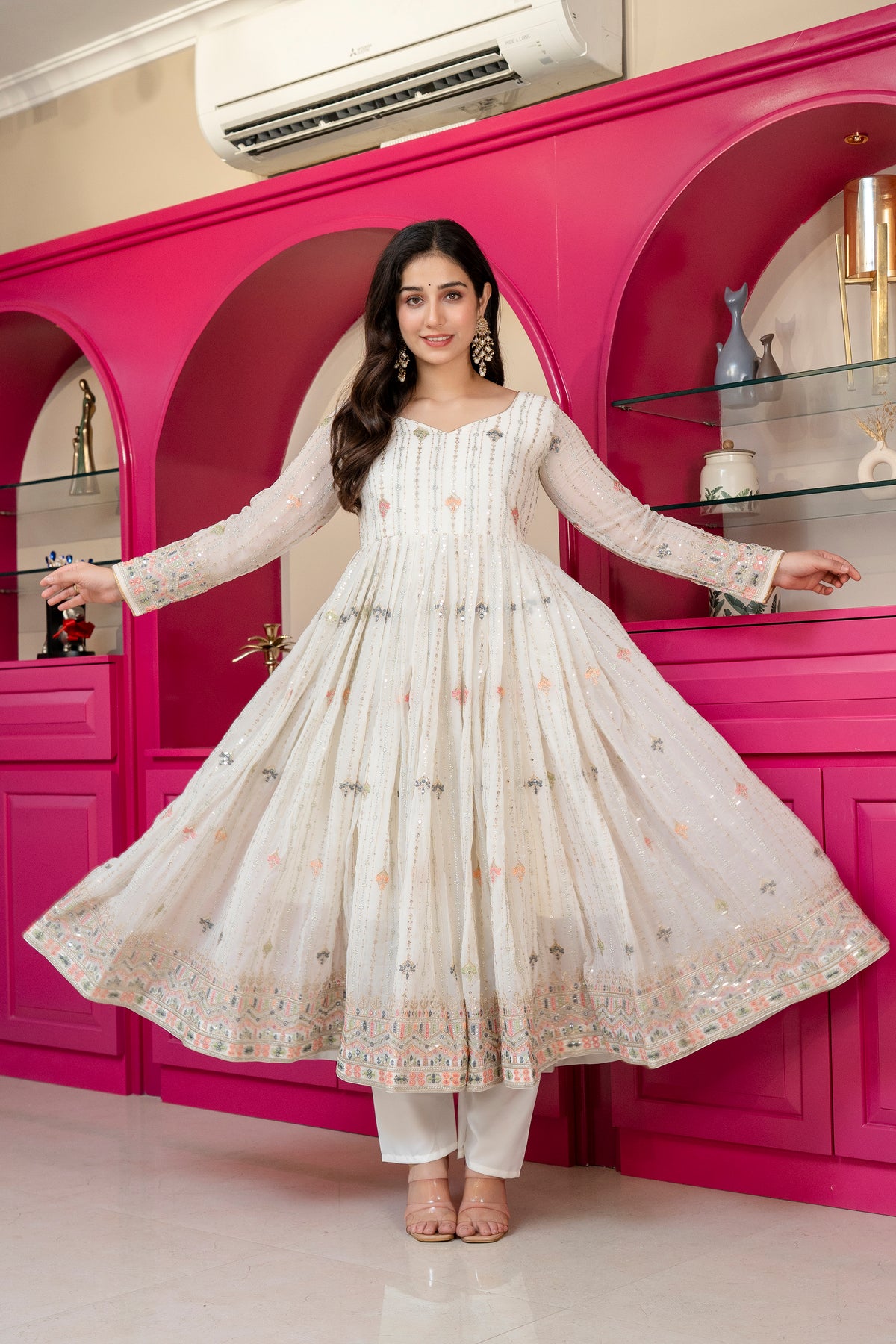 Multicolor Zari Sequins Faux Blooming Anarkali Suit Set – Festive Glamour
