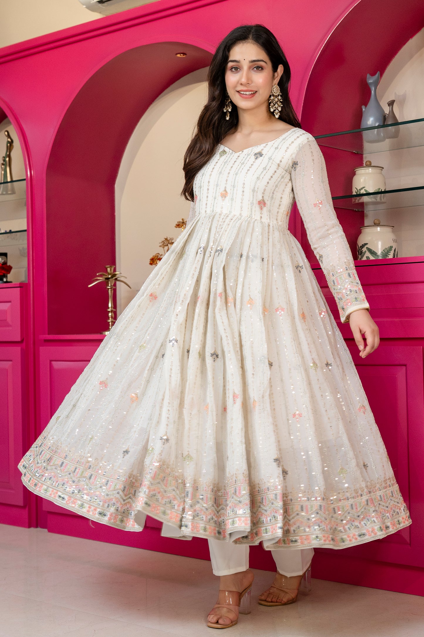 Multicolor Zari Sequins Faux Blooming Anarkali Suit Set – Festive Glamour