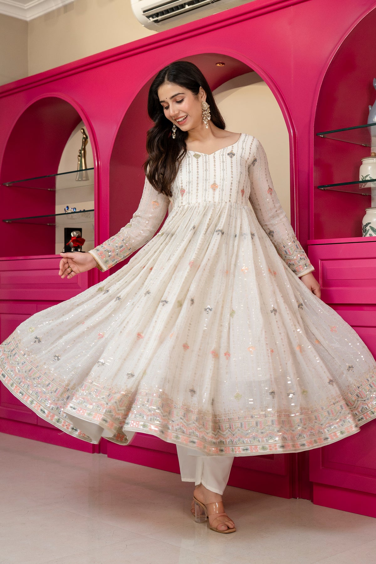 Multicolor Zari Sequins Faux Blooming Anarkali Suit Set – Festive Glamour