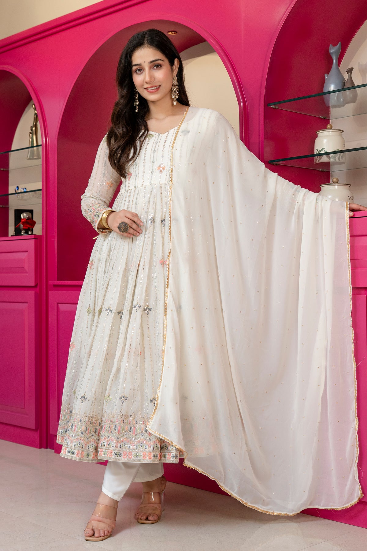 Multicolor Zari Sequins Faux Blooming Anarkali Suit Set – Festive Glamour
