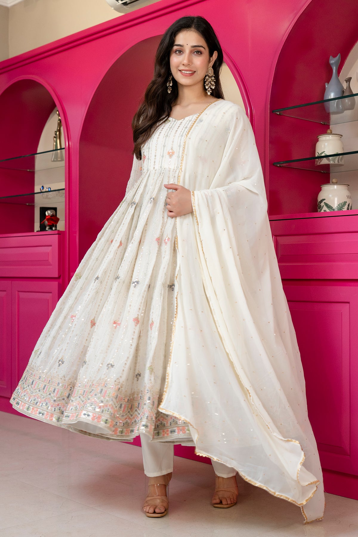 Multicolor Zari Sequins Faux Blooming Anarkali Suit Set – Festive Glamour