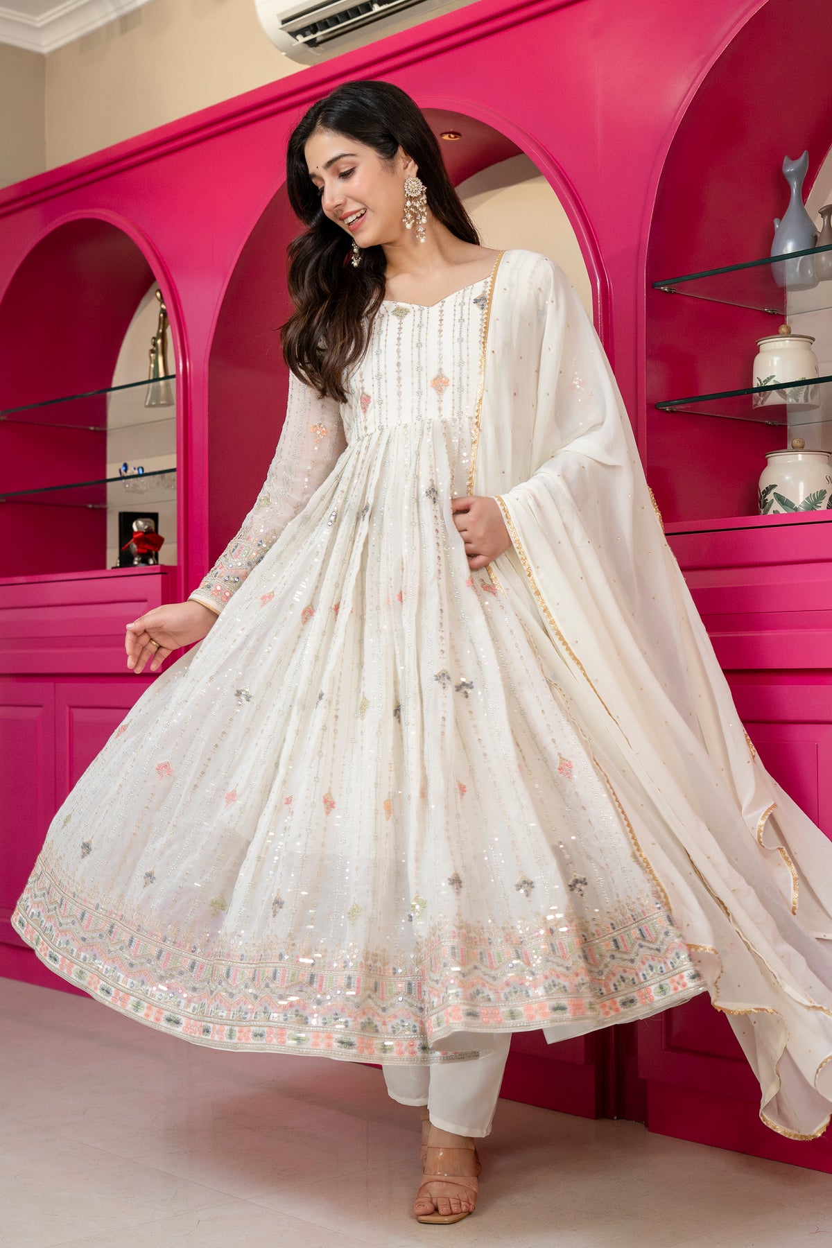 Multicolor Zari Sequins Faux Blooming Anarkali Suit Set – Festive Glamour
