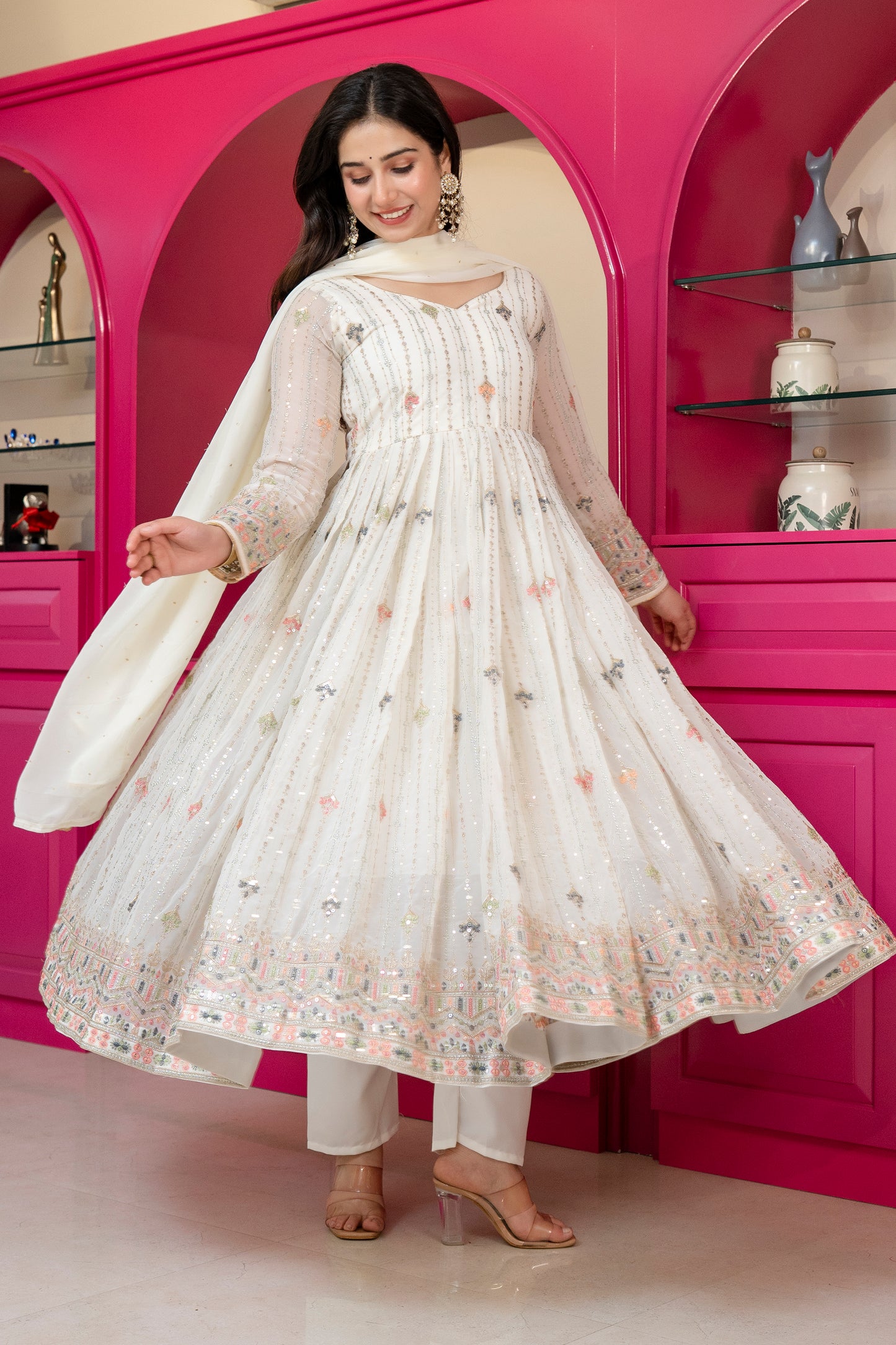 Multicolor Zari Sequins Faux Blooming Anarkali Suit Set – Festive Glamour