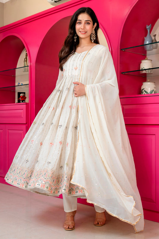 Multicolor Zari Sequins Faux Blooming Anarkali Suit Set – Festive Glamour