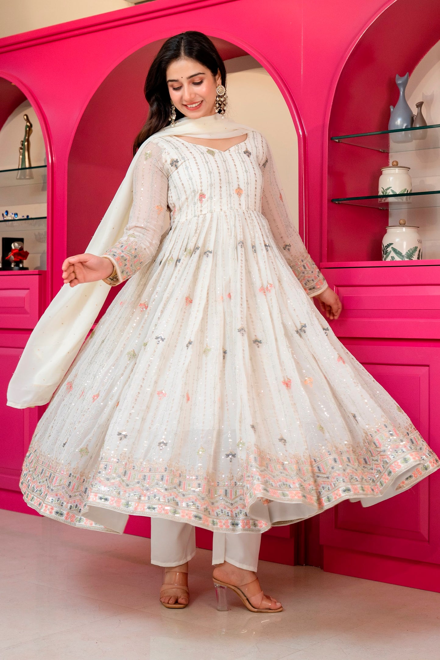 Multicolor Zari Sequins Faux Blooming Anarkali Suit Set – Festive Glamour