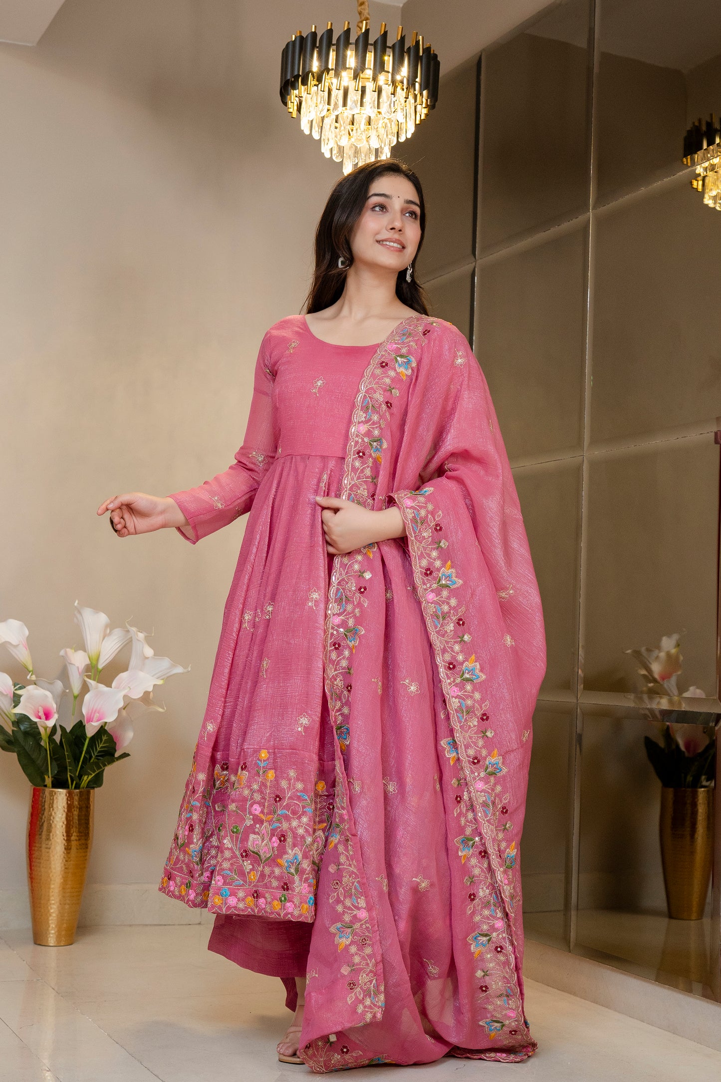 ELEGANT SOFT CRUNCHY SILK GOWN SET – SEQUINS &amp; THREAD WORK ✨