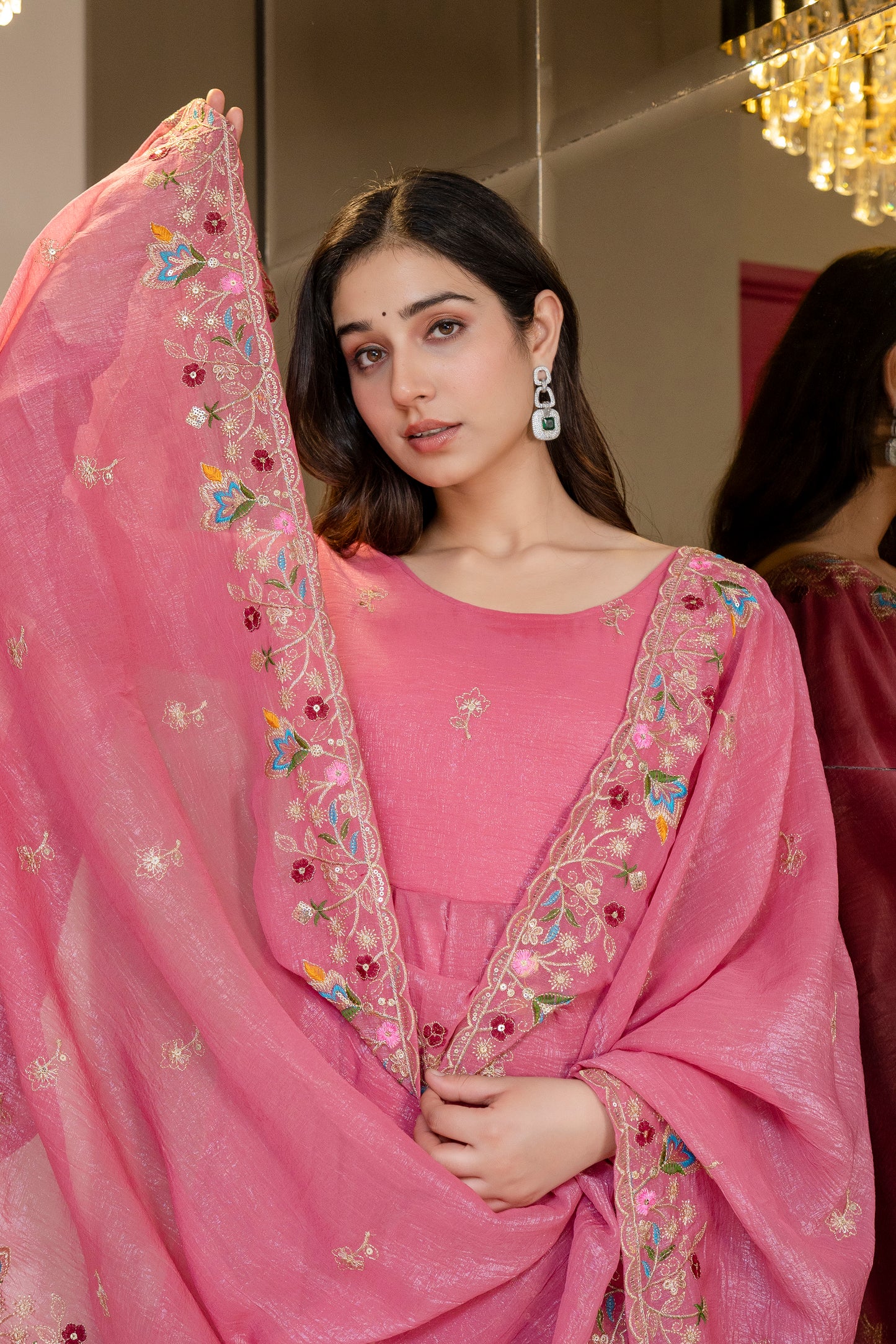 ELEGANT SOFT CRUNCHY SILK GOWN SET – SEQUINS &amp; THREAD WORK ✨