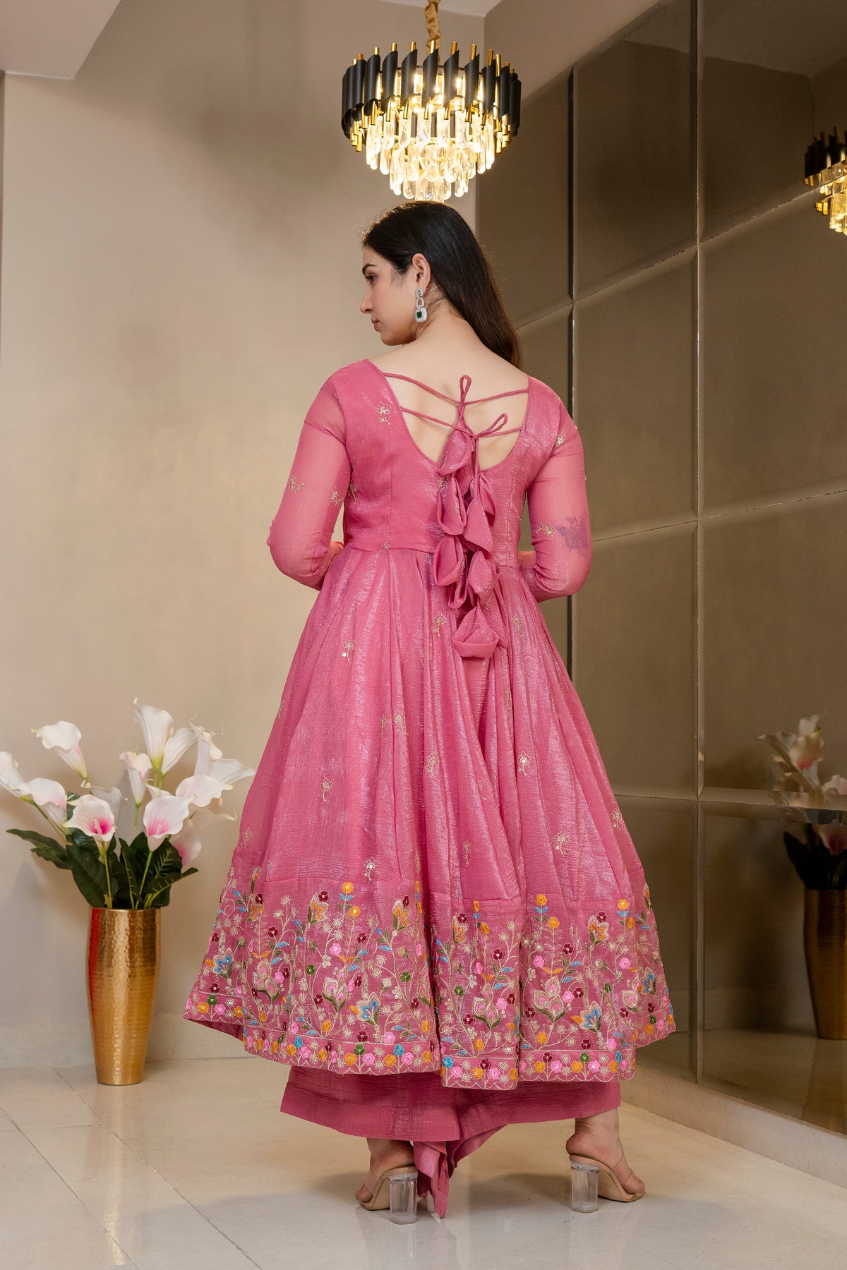 ELEGANT SOFT CRUNCHY SILK GOWN SET – SEQUINS &amp; THREAD WORK ✨