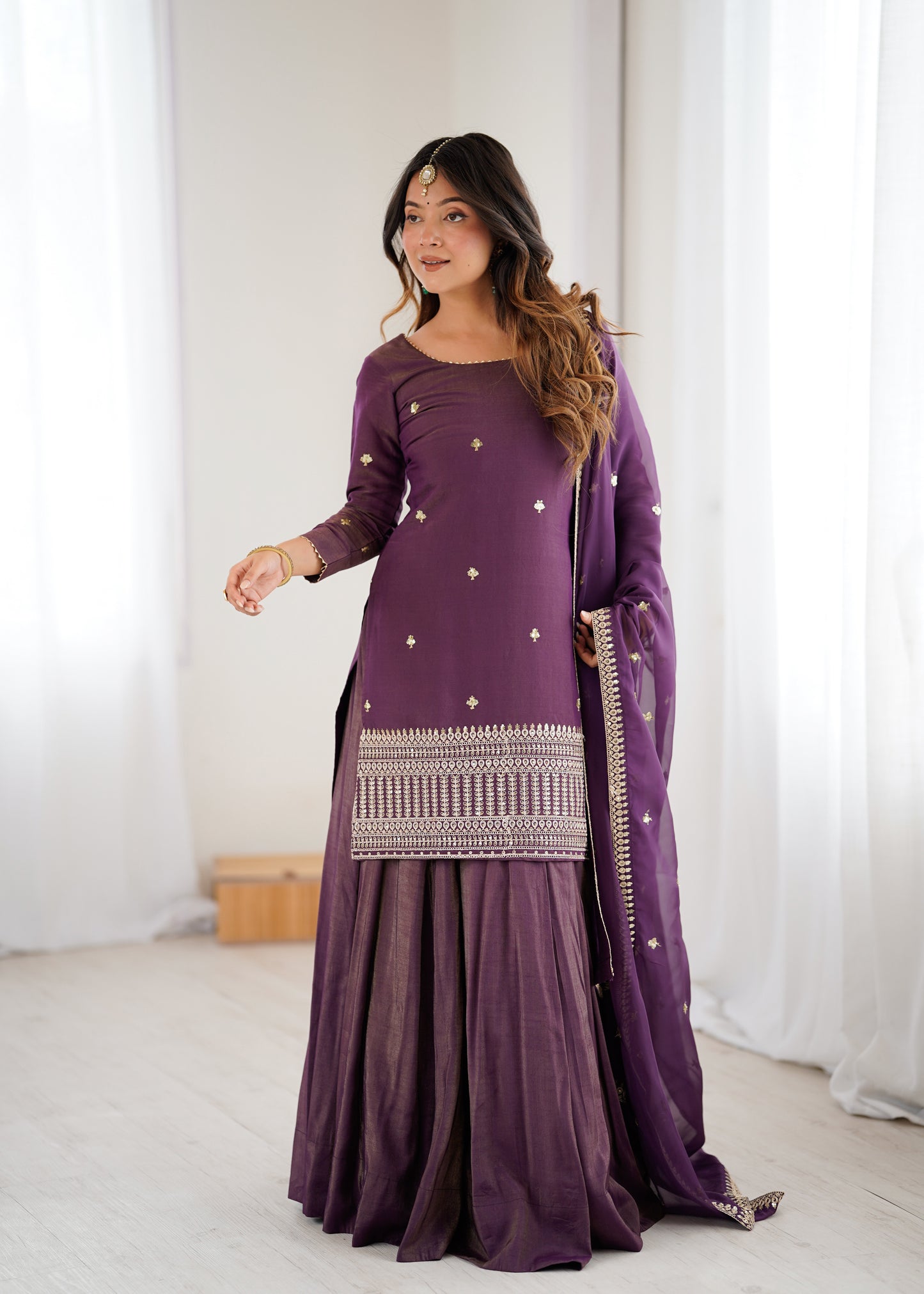 Royal Roman Shimmer Silk Kurta Lehenga Set For Women 👑