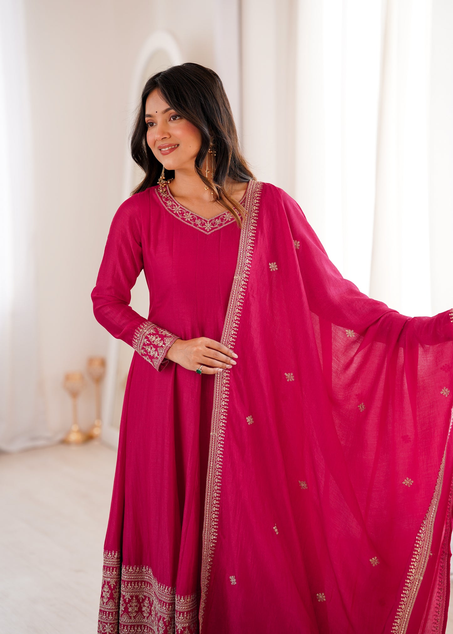 Premium Blooming Vichitra Silk Anarkali Suit Set For Women 💖