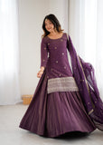 Royal Roman Shimmer Silk Kurta Lehenga Set For Women 👑
