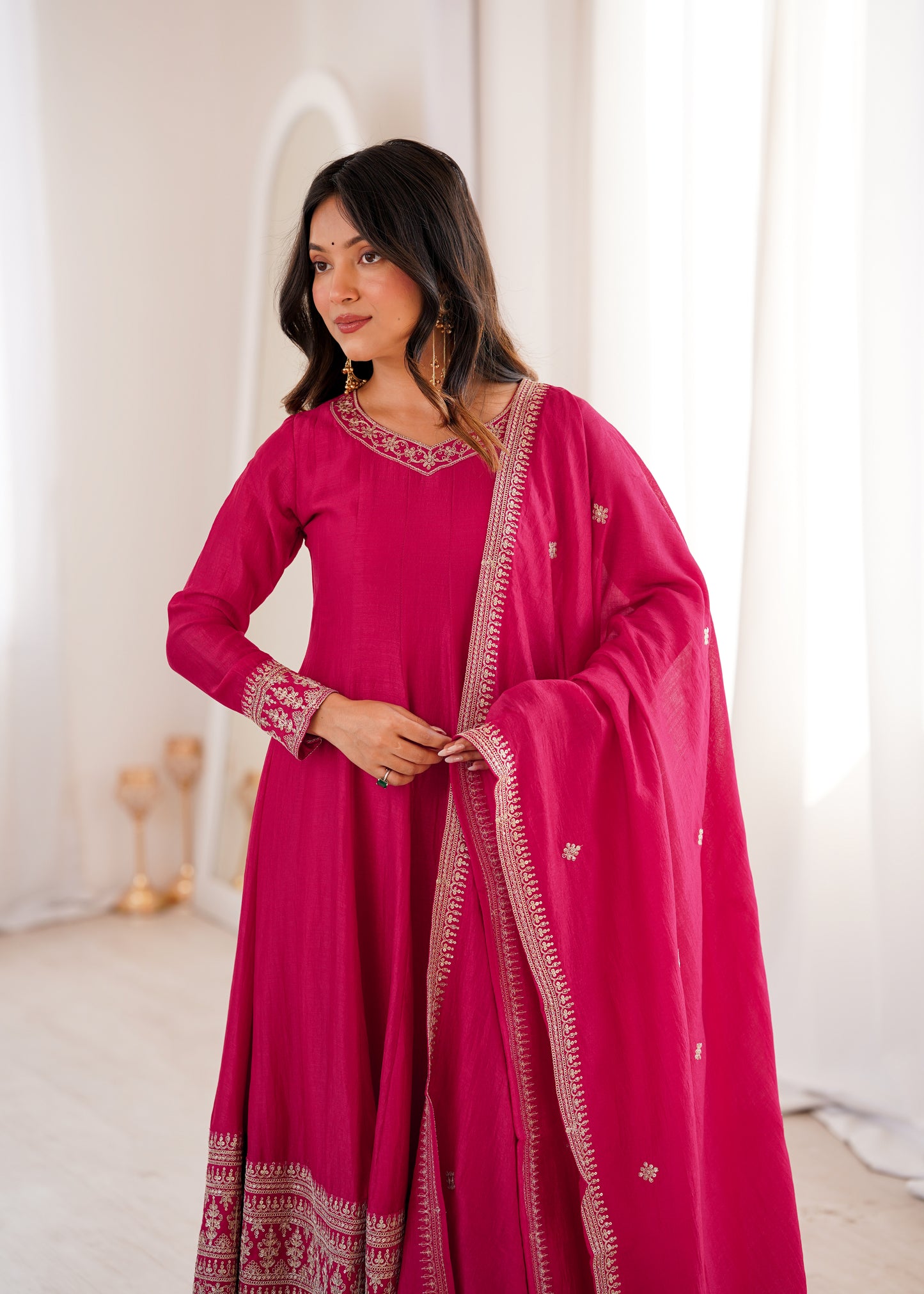 Premium Blooming Vichitra Silk Anarkali Suit Set For Women 💖