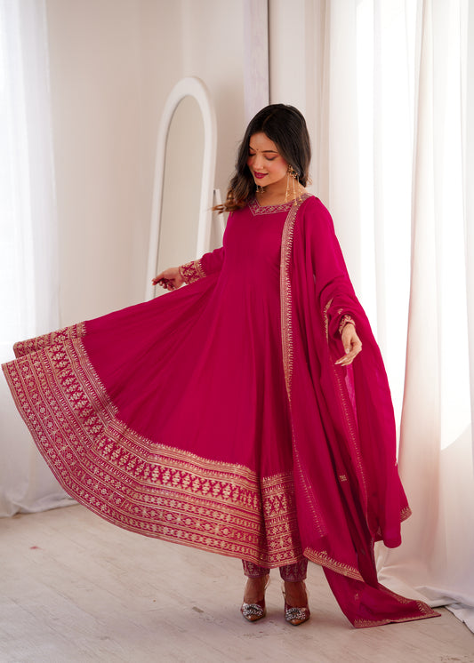 Premium Blooming Vichitra Silk Anarkali Suit Set For Women 💖